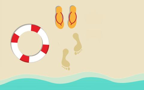 Strand Fußabdruck, Schwimmreifen, Flipflops